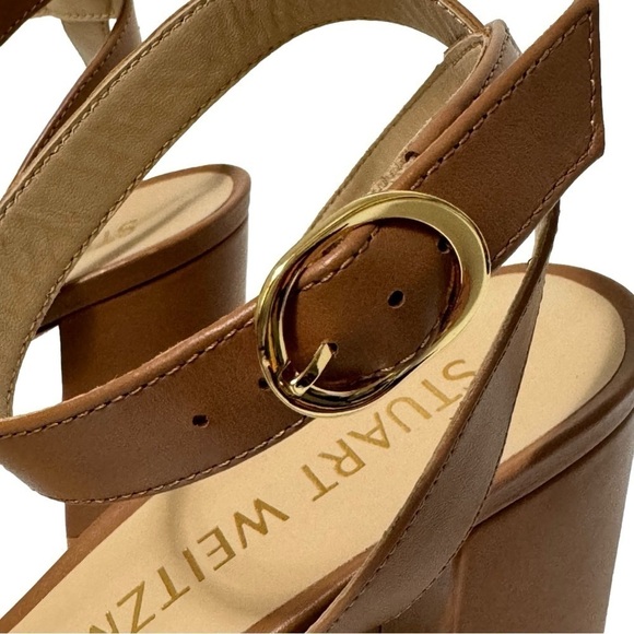 NIB Stuart Weitzman Nearlybare Tan Brown Smooth Calf Leather Sandals Size 10 - Picture 10 of 14